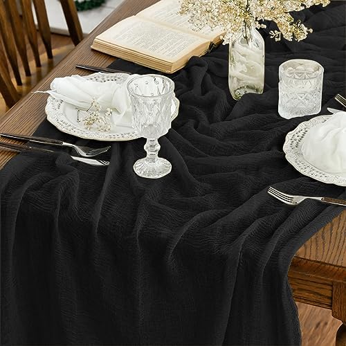 Artoid Mode Boho Dusty Pink Gauze Wedding Cheesecloth Table Runner, Seasonal Fabric Kitchen Dining Holiday Table Decor for Home Party 90x300 cm
