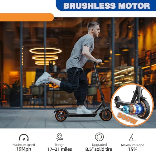 Electric Scooter, 500W Motor, Top Speed 19MPH, 21 Miles Long
