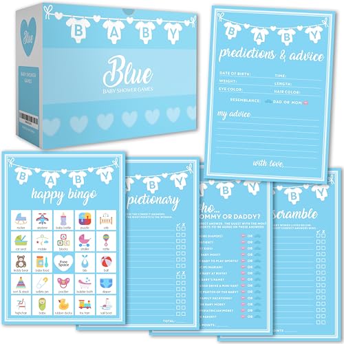 Party Hearty Baby Shower Games for Boy, 250 pcs Blue