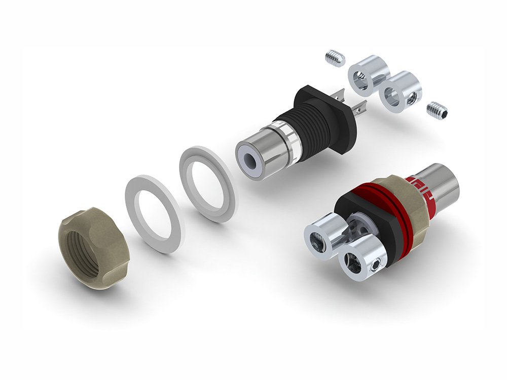 Aeco RCA Jack ARJ-4045R, 2 piezas/1set, chapado en rodio, bolsa al vacío