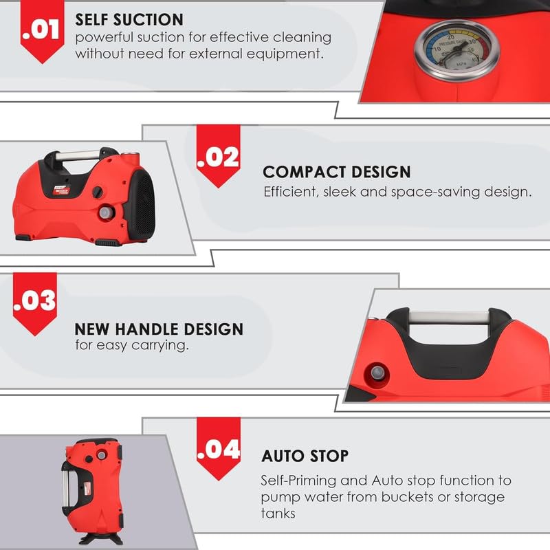 Image of STARQ W3A | 220 Bar 2100W | Heavy Duty High Pressure Washer for Car, Bike, Home | Pressure Adjustable with 1Ltr Professional Snow Foam Lance | Red