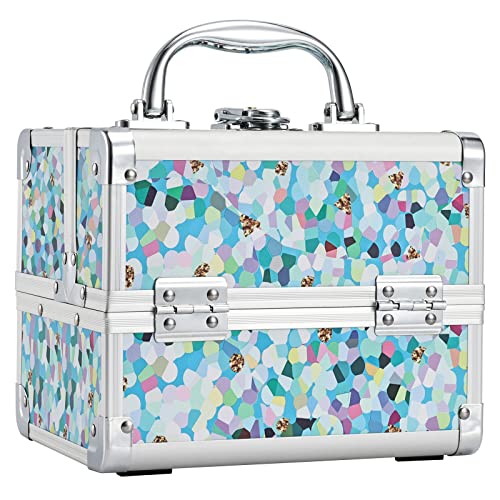 Joligrace Makeup Train Case for Girls Cosmetic Box Kids Jewelry Organizer Hair Accessories Storage Lockable Mosaic