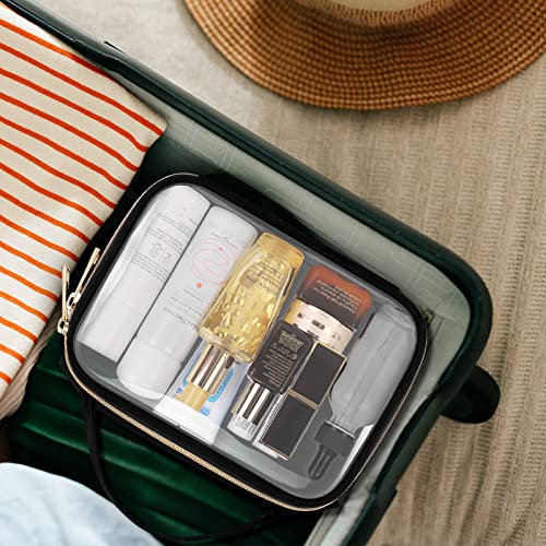 Image of Wedama Clear Toiletry Bag, 2 Pack Clear Makeup Bags with Handles, PVC Cosmetic Bags for Women and Men, Large Opening Toiletry Bags, Black