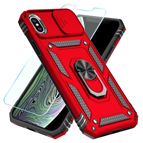 SunStory Compatible with iPhone X/XS Case with HD Screen Protector & Slide Camera Cover & Rotated...