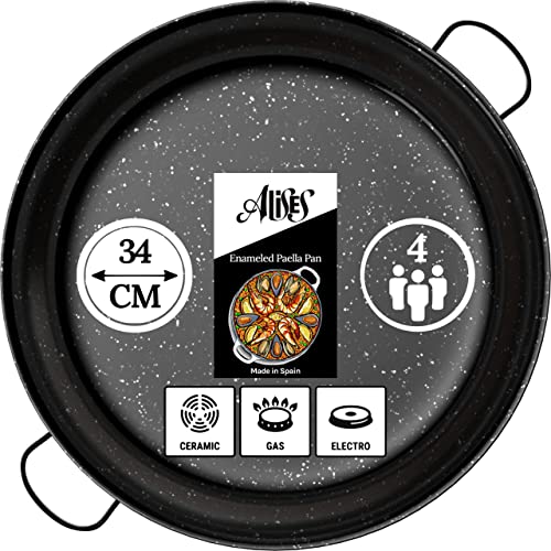 Alises - Enamelled Carbon Steel Pan (Naturally Non-Stick) Paella Pan 34 cm - Paella Pan Regular 34 cm