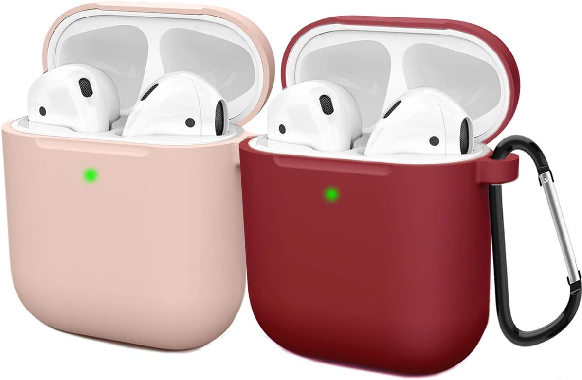 Compatible AirPods Case Cover Silicone Protective Skin for Apple Airpod Case 2&1 (2 Pack) Sand Pink/Wine Red