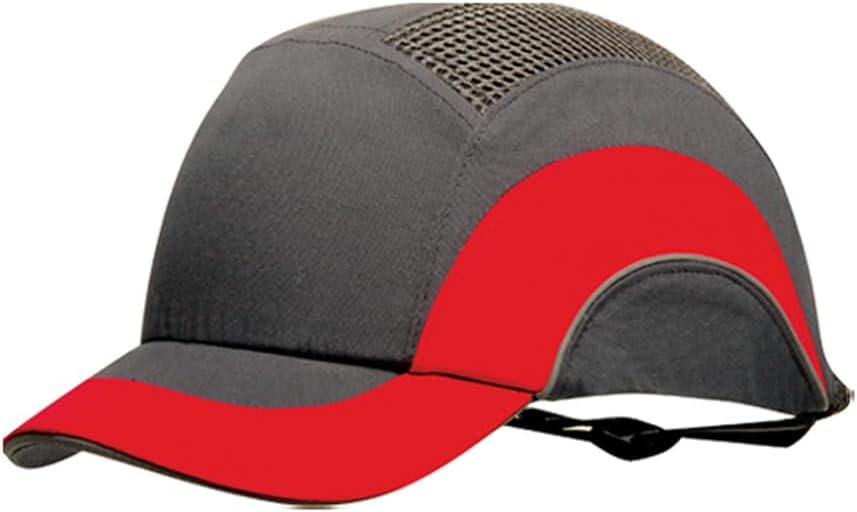 HardCap A1+ Short Brim Bump Cap - Gray/Red, Reflective Piping, Ventilated, One-Handed Adjuster (ABR000-00L-504)