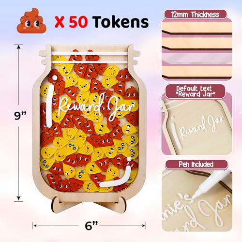 Image of 9 inch DIY 50 Tokens Magnetic Reward Jar Kids Potty Training Chore Chart Boys Girls Toddler Gifts for Classroom Teacher Good Behavior Management Tools Back to School RWJ-03-POOD-M