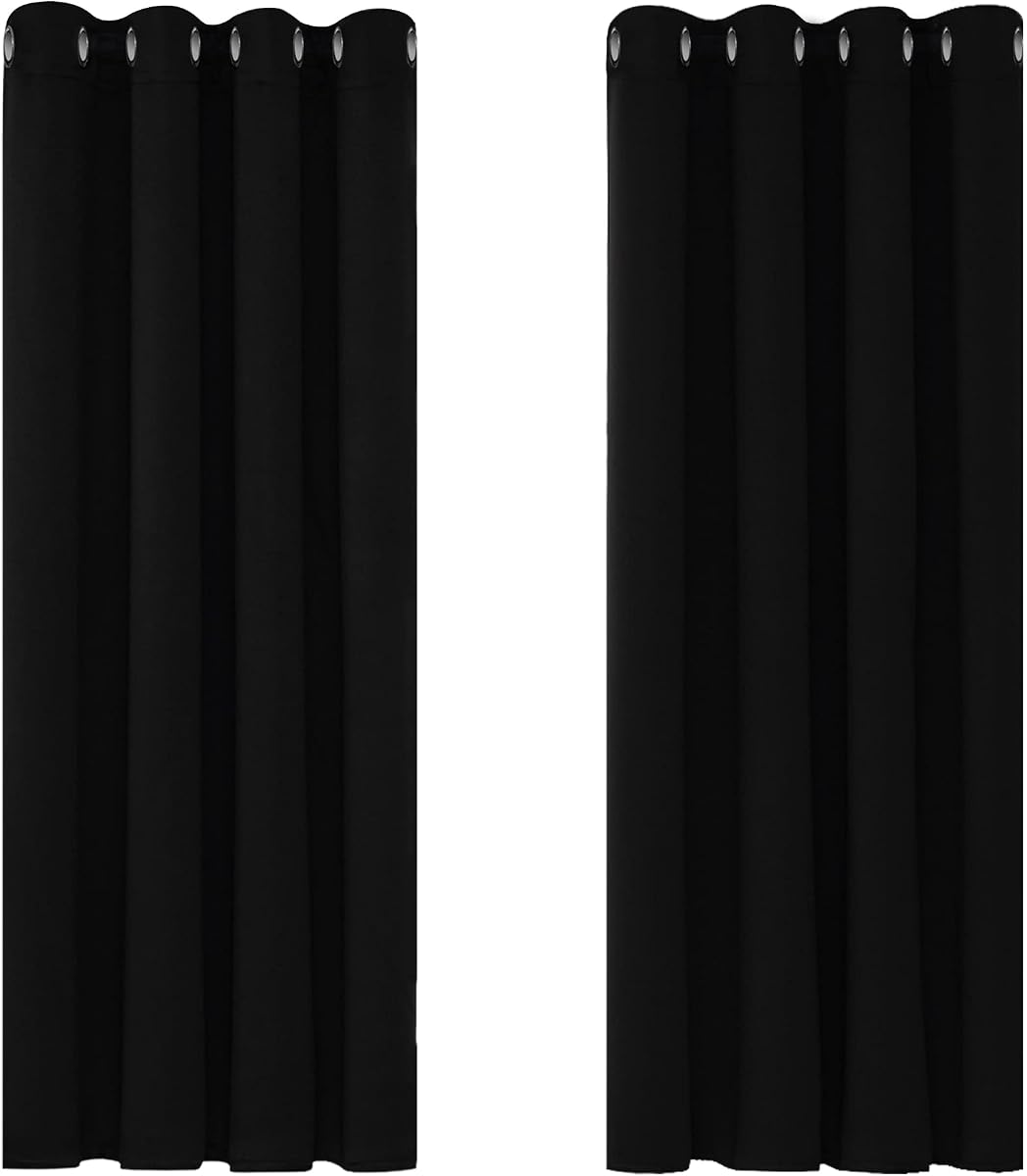 Deconovo Blackout Curtains Bedroom Super Soft Thermal Insulated Eyelet Blackout Curtains for Living Room 46 x 54 Inch Black 2 Panels