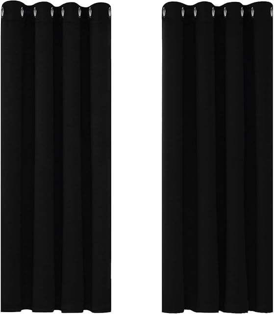 Deconovo Blackout Curtains Bedroom Super Soft Thermal Insulated Curtains Blackout Eyelet Blackout Curtains for Living Room 46 x 54 Inch Black 2 Panels
