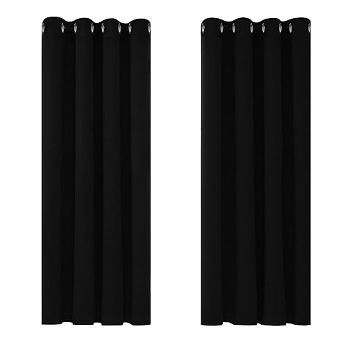 Deconovo Blackout Curtains Bedroom Super Soft Thermal Insulated Eyelet Blackout Curtains for Living Room 46 x 54 Inch Black 2 Panels - W 46" x L 54" (2 Panels) - Black