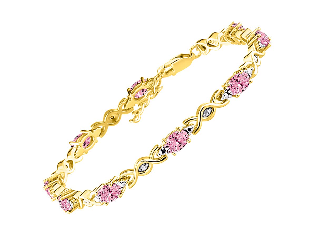 Rylos Bracelets for Women Yellow Gold Plated Silver XOXO Hugs &amp; Kisses Tennis Bracelet Gemstone &amp; Diamonds Adjustable to Fit 7"-8" Wrist, 10 Gorgeous 6X4MM Jewelry for Women Friendship Bracelets