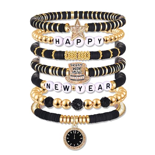Happy New Year Bracelets for Women, New Year’s Eve Bracelet Stack,...