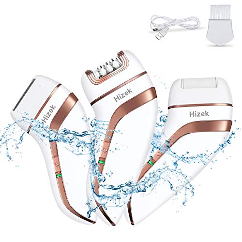 Electric Shaver for Women, Hizek 3 in 1 Epilator Hair Remover Cordless【2021Newest】Including Electric Razor, Foot Callus Remover, Rechargeable Lady Shaver Bikini Trimmer for Arm, Armpit, Bikini, Leg
