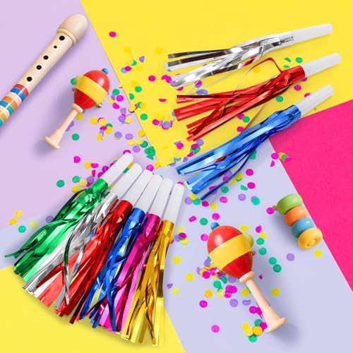 Eorbow 120 Pack Noise Makers, Glitter Party Blowers, Colorful Metallic Fringed Birthday Horns Whistle, Bulk Musical Blowouts for Adults New Year Graduation Party Favor Supplies