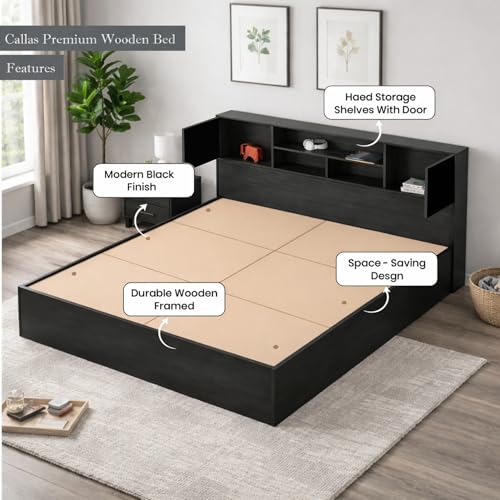 Image of Callas Estoria Engineered Wood King Size Bed with Storage | Free Installation with 1 Year Warranty (Black)
