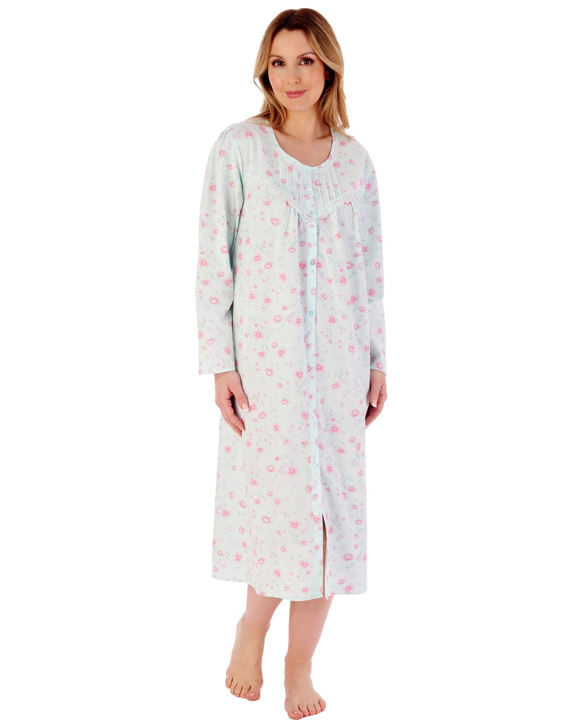 Slenderella Long Sleeve Button Cotton Nightie ND02202 Mint 20-22
