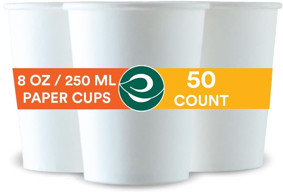 ECO SOUL [250 ml, 50 Count] Disposable White Paper Cups| Plastic-Free Aqueous Coated | Eco-Friendly & Biodegradable Cups | Use & Throw Party Glasses | Ideal for Tea, Coffee & Water