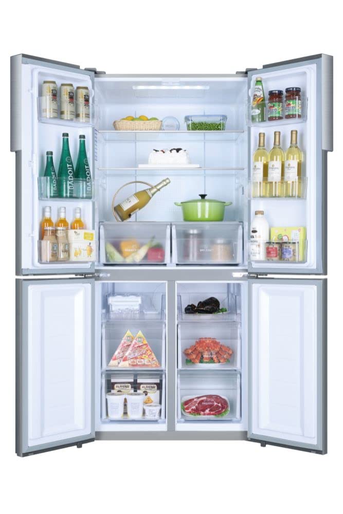 Haier Cube 83 Series 5 HTF-458DG6 - Frigorífico 4 Puertas, Fabricador de Hielo automático,Motor Inverter, My Zone, Cajón Humidity Zone,Total No Frost, Ancho 83cm, 468L, Iluminación LED, Silver