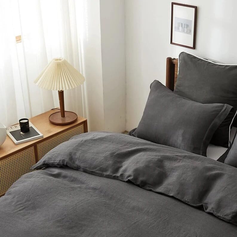 INDACORIFY Charcoal Grey Cotton Duvet Cover Stonewashed Exclusive Comforter Duvet Cover Donna King Queen Size Duvet Softened Duvet Soft Bedding Cover (Twin 68X90 Inches)