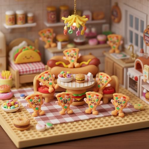 Threehoney 50 Pcs Mini Pizza Figures Small Pizza Figurines of Five Expressions Tiny Foods Figurines for Birthday Party Favors Goodie Bag Fillers Table Cake Mini Kitchen Dollhouse Decoration