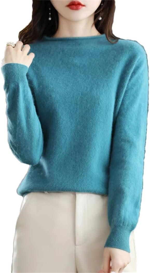 Women's Wool Knit Sweater Crewneck Solid Color Long Sleeve Fuzzy Top Winter Basic Warm Pulloverjumper