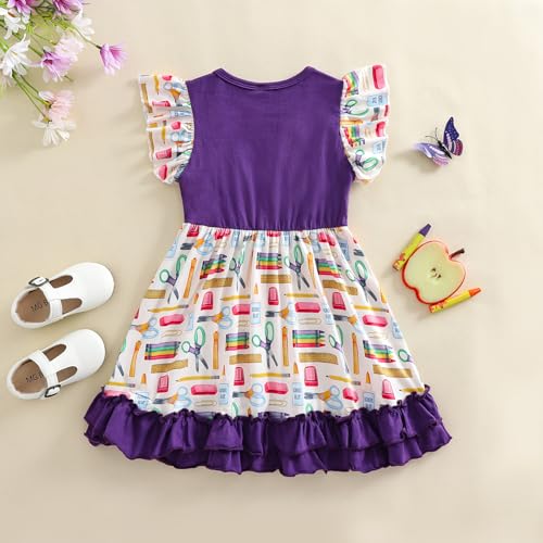 Toddler Girls Back to School Pencil Dress Causal Flutter Sleeve Backless Bow Ruffle Hem Dress Summer Clothes 2-7 Y3