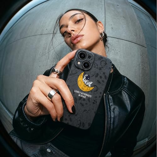 Image of Cosmic Silicone Astronaut Case for iPhone 14, Cute Soft Touch Designer Protective Cover, AstroShield Shockproof Defense with Matte Anti-Slip Grip | Lunar Eclipse