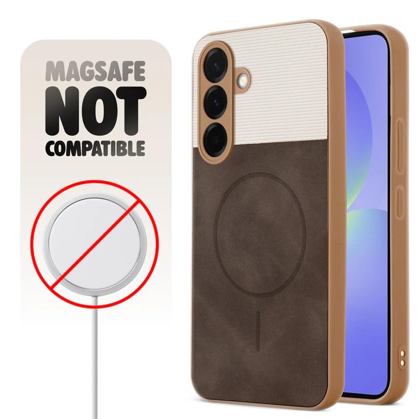 Image of Bintage CASE Dual-Leather Mac Safe Design Phone Case| Soft Touch Finish | Full Camera Protectection Back Cover Compatible for Samsung A36 5G / A56 5G - White & Choco Brown