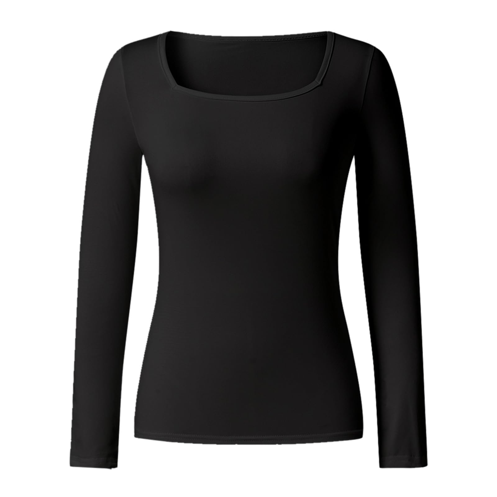 t Shirt Manche Longue Femme col carré Haut Femme Chic et Elegant Soiree Decollete sous Vetement Thermique Femme Sexy Slim fit ajusté Tee Shirt de Nuit Quotidien Ideal Blouse Tops