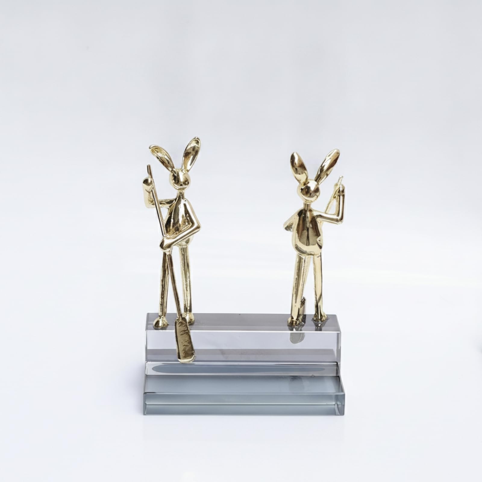 Baoblaze Escultura de Cristal Estatua Figura Adorno Ornamento con Figura Artística de Liebre y Base Clara Que la Luz Metal Pulido de Línea Moderna