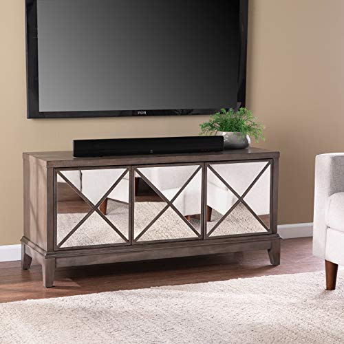 MISC Glam Brown Wood Media Cabinet Silver Glass Finish