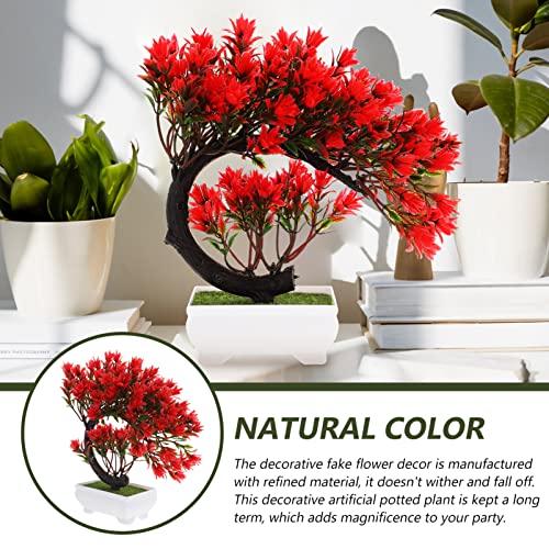 Eringogo Artificial Bonsai Tree, Faux Potted Plants Artificial Blossom Flowers In Pot, Fake Japanese Bonsai Plants Zen Decoration For Office, Desk, Shelf, 8 Inch Height (Red) #TOP4