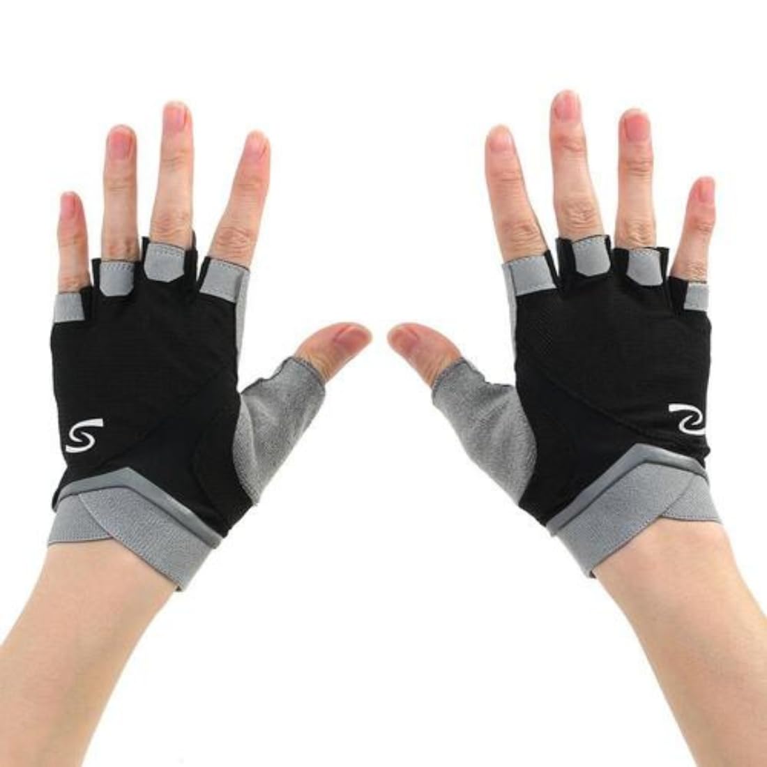 Digital Shoppy Half Finger Fitness Gloves, Black and Grey, Large Size, Breathable Mesh Polyester with Foam Padding, for Weightlifting, Cycling, Training-image-17