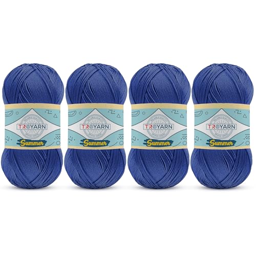 Image of TROYARN Summer (4- Skeins Pack) Silk Effect Hand Knitting Yarn Crochet Art Lace Craft 100% Microfiber Acrylic 4x100 gr (4x383 yds) (105132 - Saxe Blue)