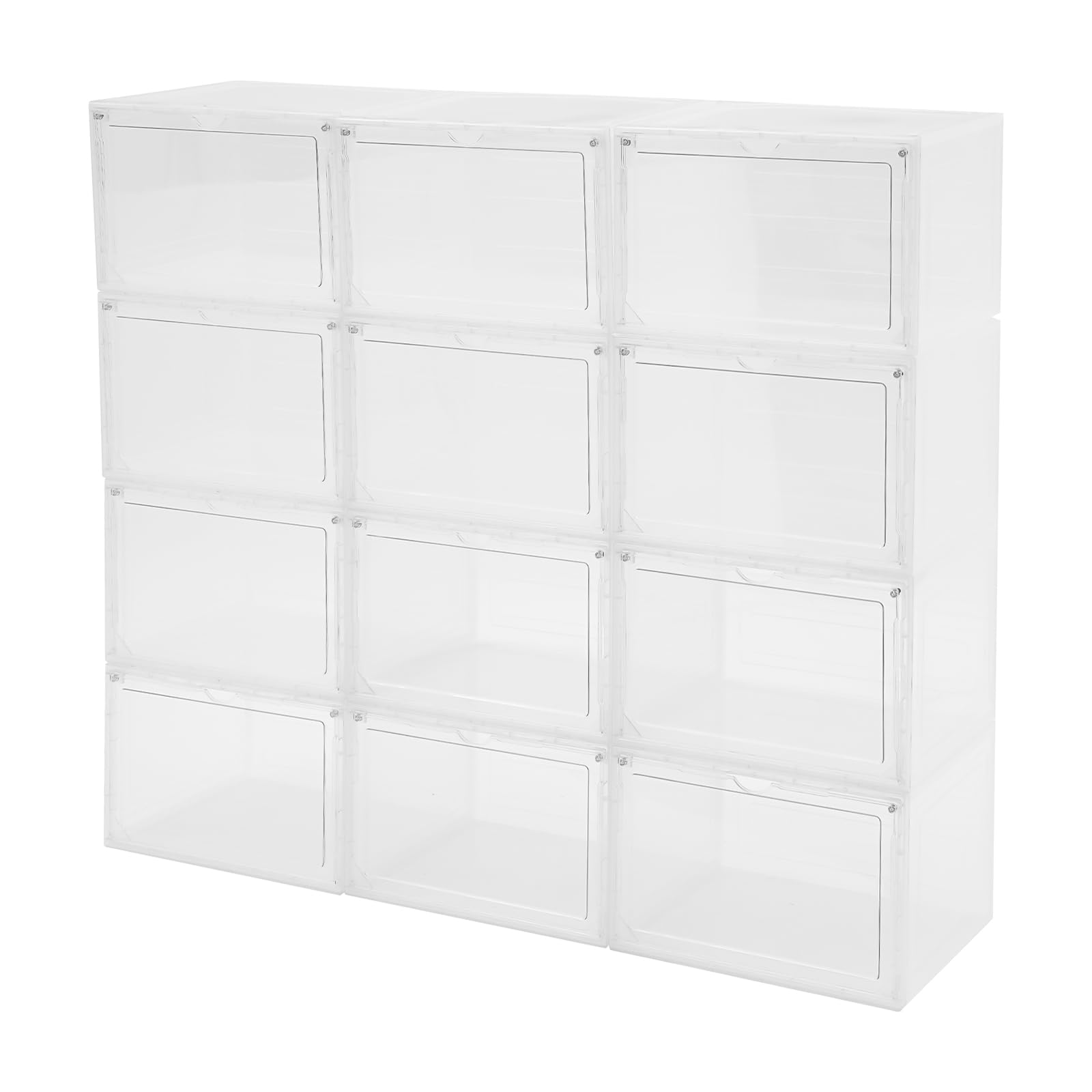 Juego de 12 cajas de zapatos apilables, transparentes, polipropileno y acrílico, ahorran espacio, fáciles de limpiar, ideales para zapatillas deportivas, zapatos, almacenamiento