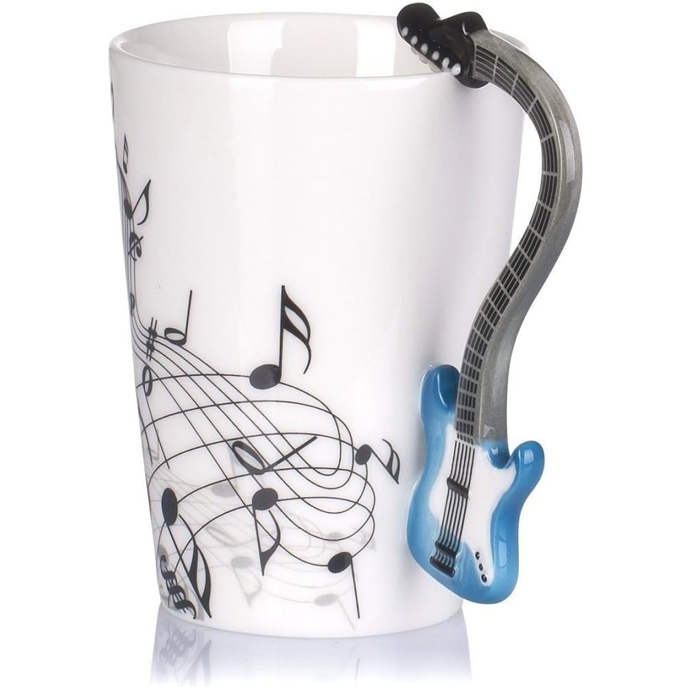 Kompassswc Keramik Musiktasse Musikmotiv Porzellan Tasse Musik-Note Bedruckt Kaffeetasse Ø7,5 H10cm Geschenk Kaffeebecher Für Musiklieber Geburtstag Weihnachten Muttertag Neujahr (Blau)