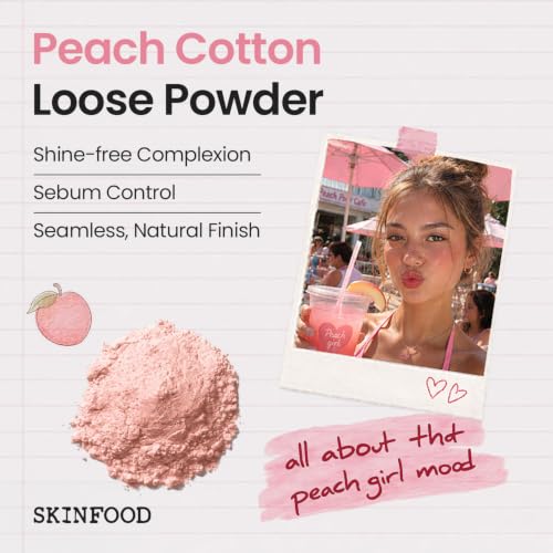 Image of SKINFOOD Peach Cotton Multi Finish Powder 5g - Korean Peach Extract & Calamin Sebum Control Face Powder - Silky Setting Powder - Setting Powder for Oily Skin - Sweet Peach Scent for Soft Skin