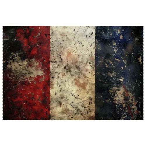 Set de table antidérapant grunge rayé rouge blanc bleu 30x45 cm lot de 6