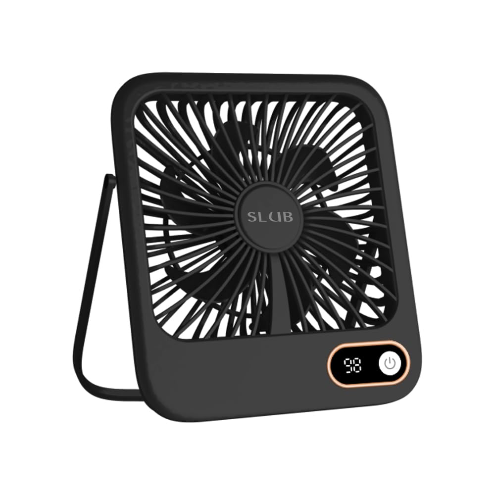Ventilateur de bureau mini rechargeable noir avec charge Type-C et indicateur de batterie