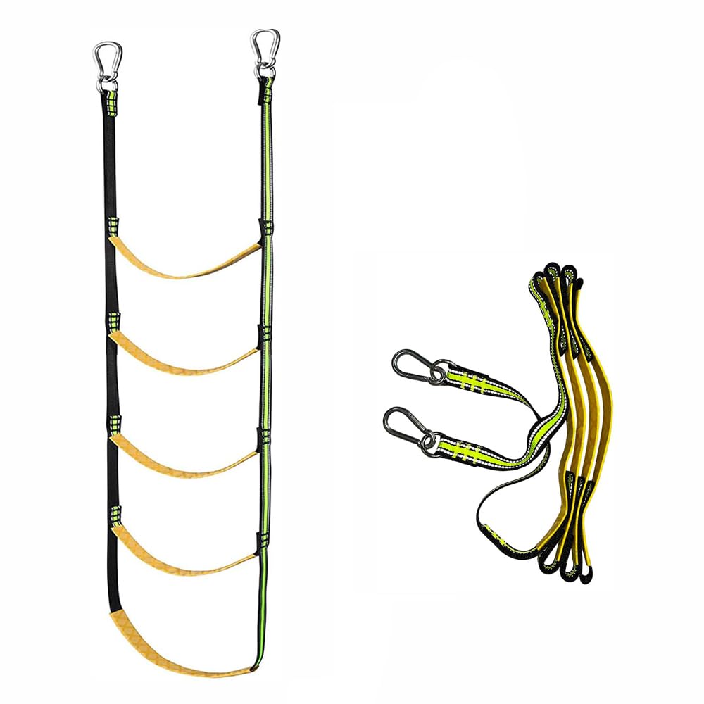 5 Step Boat Rope Ladder, Hi-Vis Reflective Webbing, Portable Safety Assist for RIBs and Dinghies, Stainless Steel Clips, Folding Design for Night Sailing
