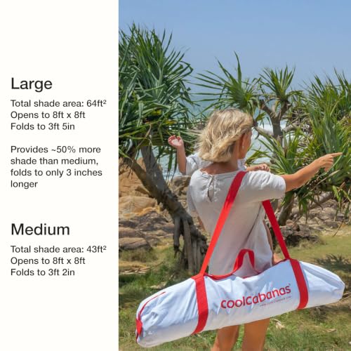 Image of CoolCabana Beach Shade Tent - Easy Setup, UPF 50+ Protection, Large & Medium Sizes, Compact & Wind Resistant - Beach Cabana for The Whole Family - Navy Stripes, Medium