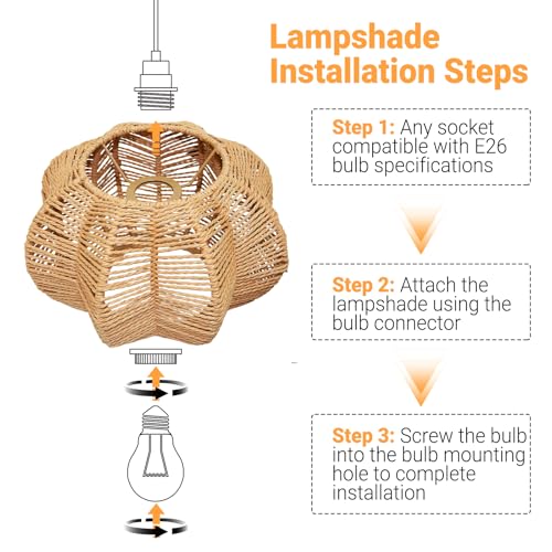Image of Hanging Light Rattan Lamp Shade Boho Lampshades for Rattan Pendant Lights Ceiling Light Table Lamps Floor Hanging Lights Plug in Pendant Light Wall Sconce