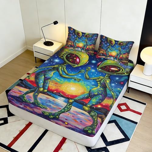 Drap-housse microfibre imprimé 3D espace élastique pour lit 120x200 - 5