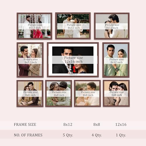 Image of Art Street Photo Frame Set of 10 Brown Wall Decor Collage Display Hanging Family Picture Frames Gallery Collection Decor Items Wall Mount Frames Birthday Anniversary, 8x8, 8x12 and 12x16 In