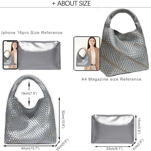 Image of JINMANXUE Woven Tote Bag for Women, Fashion Hobo Handbag, Travel Top-handle Shoulder Bag, Beach Underarm Bag with Purse