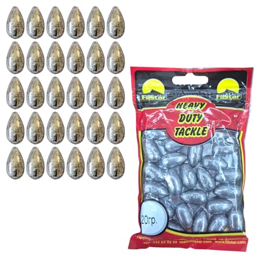 PRO FILSTAR Inline Grundblei Angeln Set 30 x 20g - Blei Angeln - Angel Bleie Set - Grundangeln - Birnenblei - Blei Gewicht - Angelblei - Carp Fishing Weights - Bleigewichte – Karpfenblei – Olivenblei