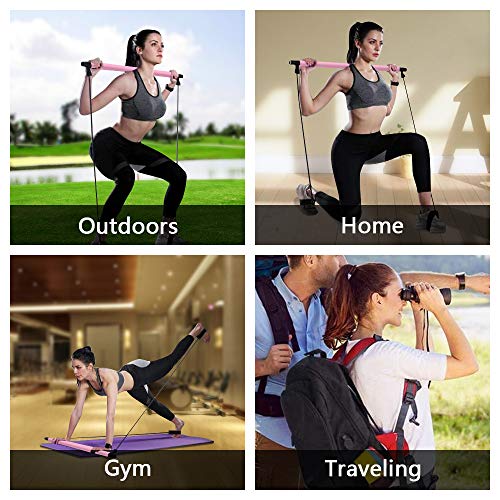 RIFFUE Portable Pilates Bar Kit with Resistance Band Portable Pilates for Total Body Workout Yoga Exercise Pilates with Foot Loop for Yoga, Stretch, Sculpt, Twisting, Sit-Up