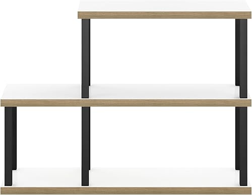 Miniatura 6 de Furinno Turn-N-Tube - Estante decorativo de exhibición sin herramientas, escalera de 3 niveles, blanco sólido/negro Blanco