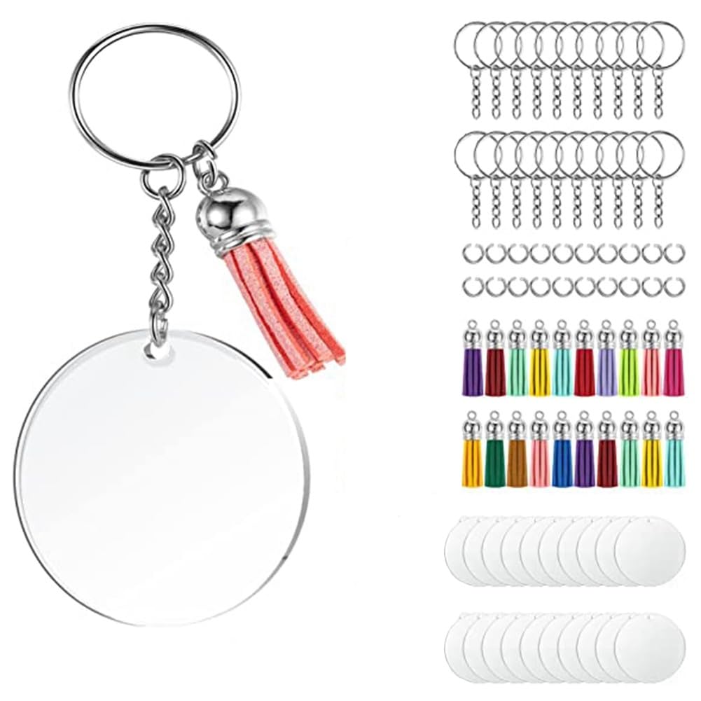 CTRLZS Acrylic Keychain Blank Set, Transparent Round Acrylic Blank Bulk (5 Inches), Suitable for Vinyl Resin Craft Project DIY